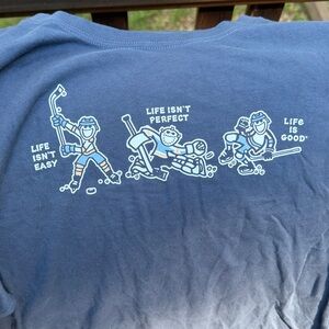 Life is Good “Crusher” Long Sleeve Tee — Navy Blue | Hockey Print | Men’s L